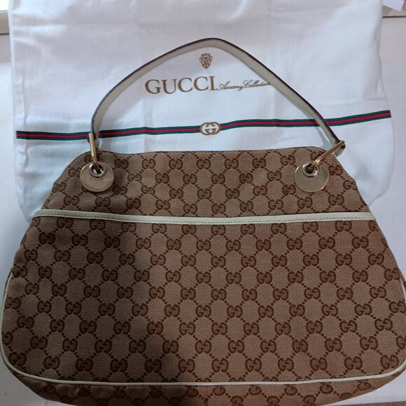 Authentic Gucci Eclipse Canvas leather trim tote Shoulder bag, Medium size - Picture 1 of 14